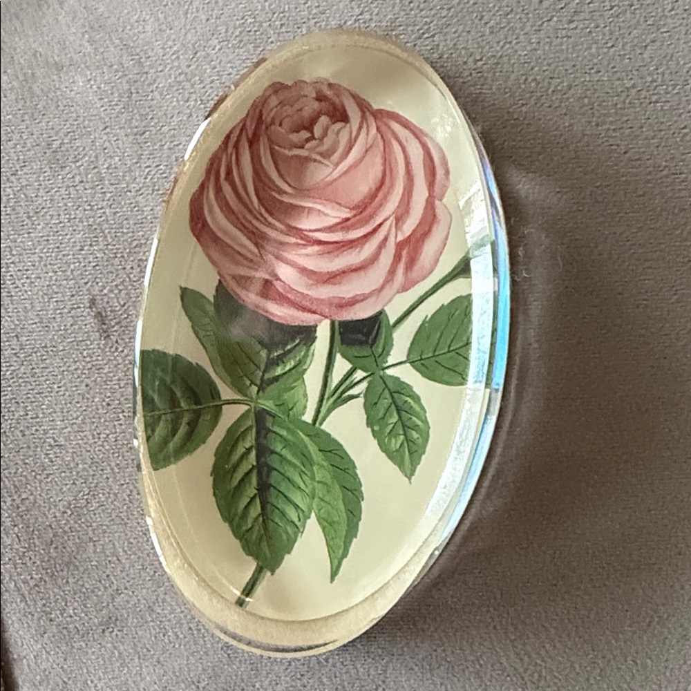 Floral Lucite Rose Decorative Paperweight - Pink and Green